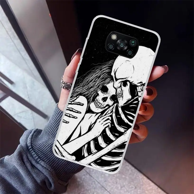 Spooky Skull Funny Dance Skeleton Phone Case for Xiaomi Poco X6 X5 X4 X3 Nfc F6 F5 Pro F4 Gt F3 F2 F1 M5S M4 M3 5G Soft Cover Pr