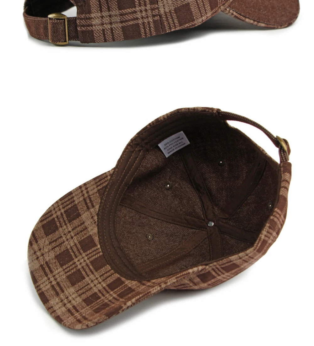 HT5084 Frühling Herbst Baseballkappen für Männer Frauen Karierte Verstellbare Snapback-Kappe Sonnenhut Unisex 6-Panel Denim Baseballmütze – Detail 12