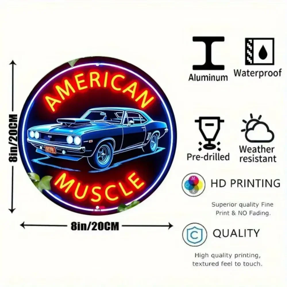 فن جداري نيون لسيارات العضلات الأمريكية: سحر عتيق لمنزل الشاطئ والبار الداخلي، هدية مثالية لمحبي السيارات