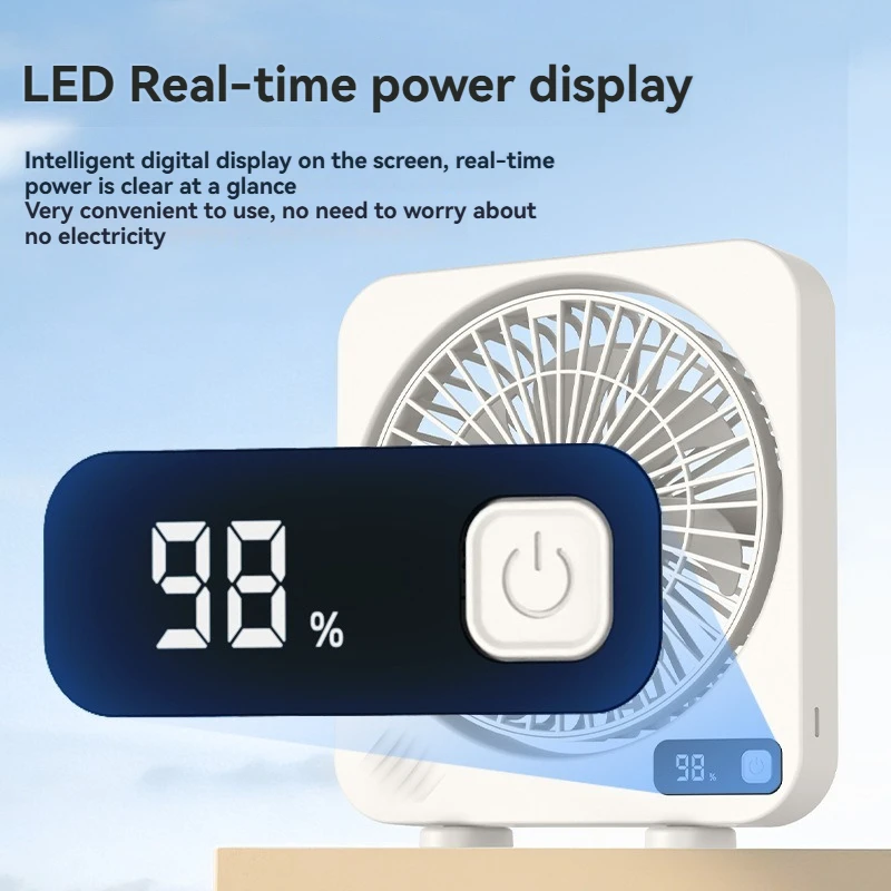 2025 شاشة ديجيتال قابلة للشحن مروحة سطح المكتب مروحة مكتب منزلي صغير دورة وظيفة الرياح مروحة محمولة