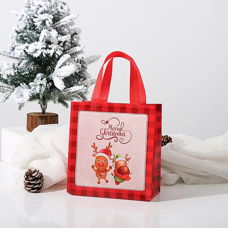 Christmas Tote Bags With Handles 12 Pack Non-Woven Tote Bags Reusable Retro Large Grocery Shopping Bag For Wrapping Christmas