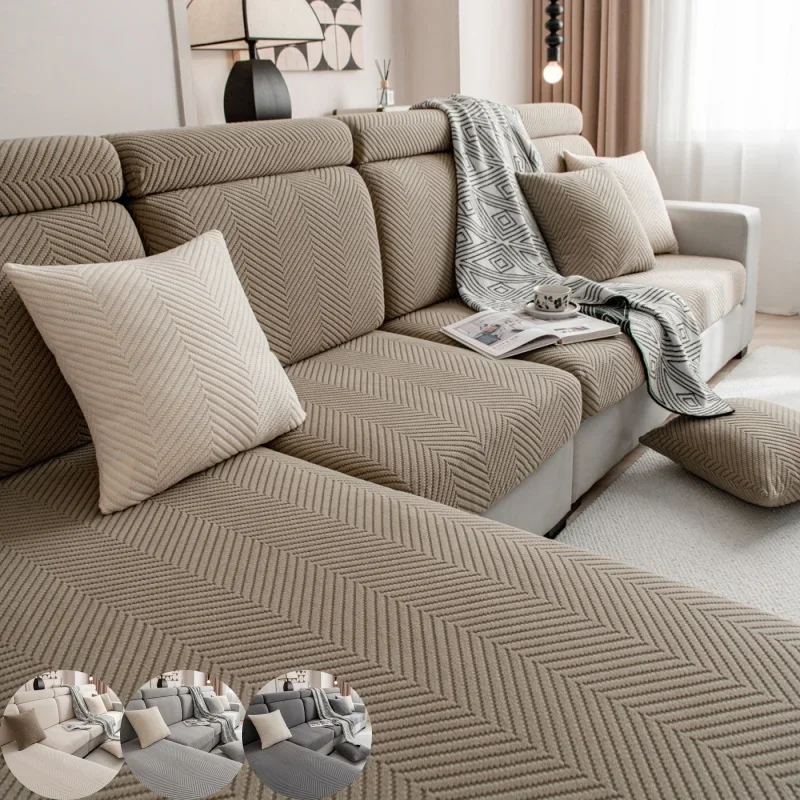 Jacquard Velvet Sofa Cushion Cover Universal Full Coverage Simple Anti-slip Sofa Pad Elastic Sofa Hat Chaise Lounge Slipcovers