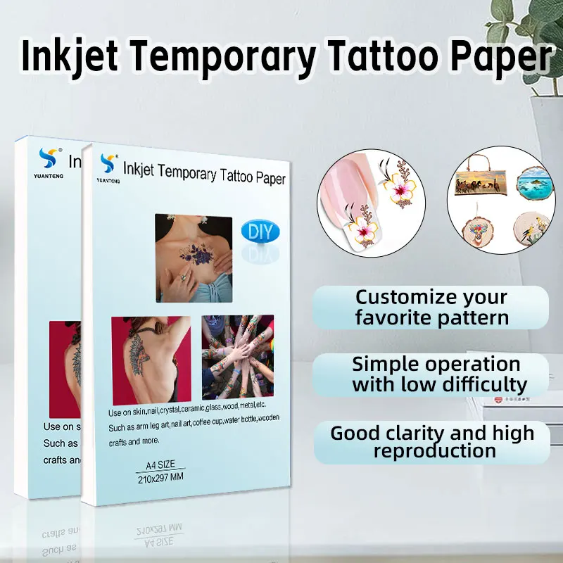 Impermeável tatuagem temporária pele folha, tatuagens transferência impressão papel, impressoras a laser jato de tinta DIY para homens e crianças, A4