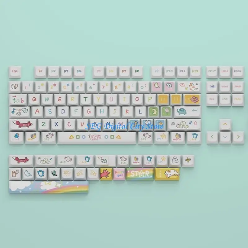 

U75B 127 Keys PBT Клюки Клюки XDA Profile Dye-Sub милый животный мультфильм мультфильм тема