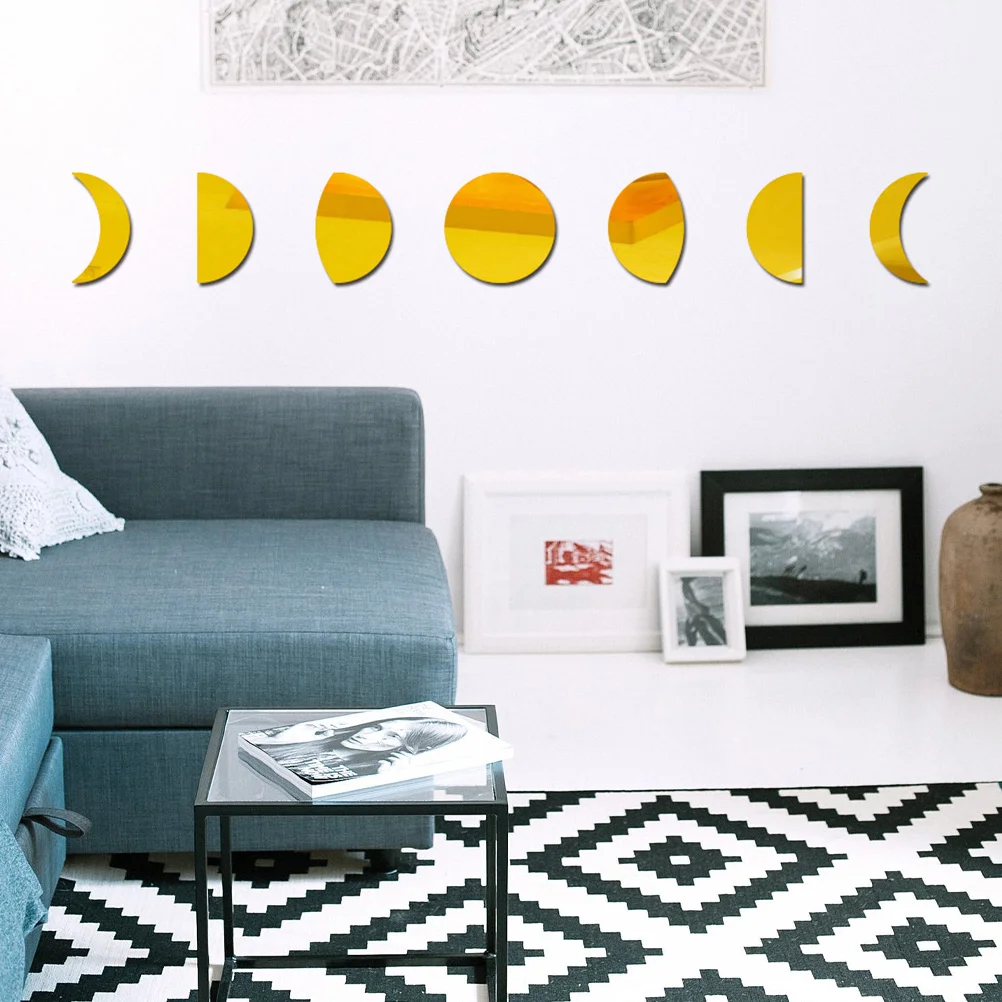

1 Set Acrylic Moon Phase Wall Decor Living Room Bedroom Bathroom Adhesive Decorative Mirror Set Smooth Surface Ceramic Wood