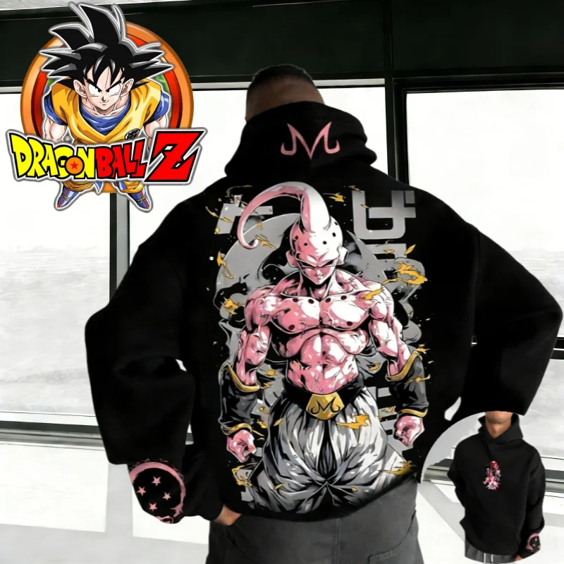 

2026 Autumn Winter Dragon Ball Oversized Hoodie High Quality 100% Cotton Kid Majin Buu Print Unisex Retro Casual Sweatshirt