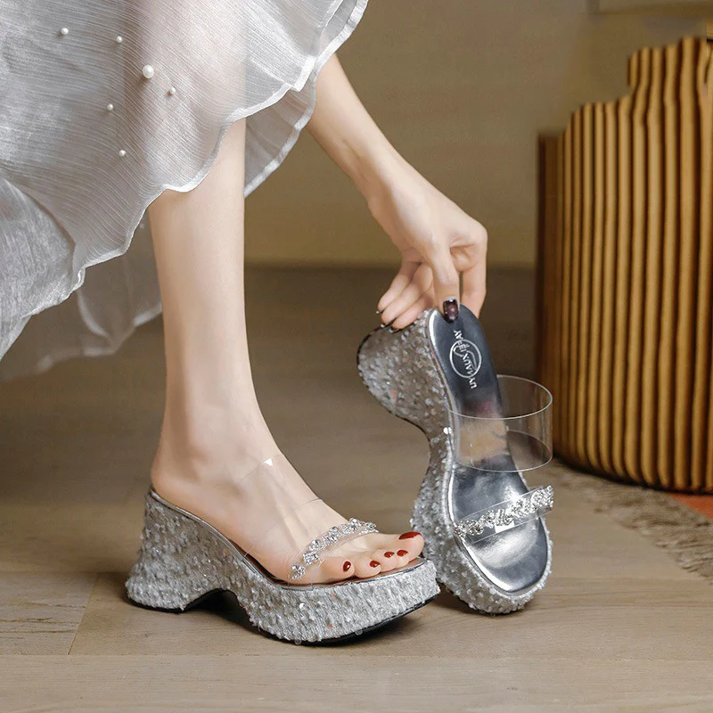 

Женские сандалии на платформе из натуральной кожи Thi Bot с прозрачным ремешком, ленивые уличные тапочки из ПВХ в римском стиле