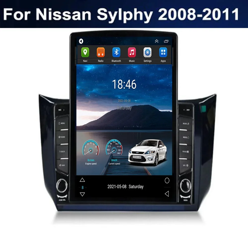 For Tesla Style 2 Din Android 14 Car Radio for Nissan Sylphy 2008- 10 2011 Multimedia Video Player GPS Stereo RDS Carplay Camera
