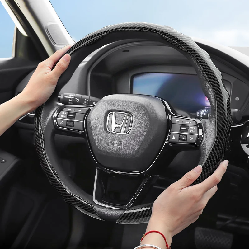 Adecuado para Honda textura de fibra de carbono cubierta de volante Snap-On diseño deportivo en forma de onda carcasa protectora Crv Civic Accord Hrv City pasaporte piloto Odyssey Jazz Br-V Fit Ridgeline Prologue Wr-V Zr-V Br-V