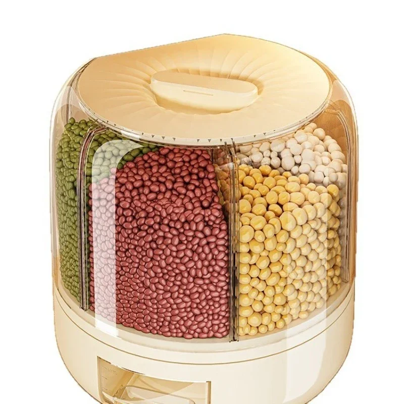 

Grains storage box, rotatable rice bucket, sealed jar grid rice tank, food grade moisture-proof and insect-proof