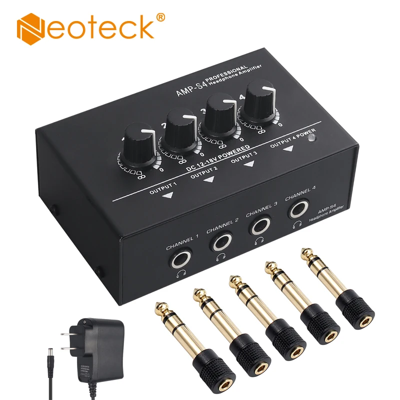 Neoteck 4-Channel Stereo Headphone Amplifier Multi Channel Earphone Splitter Amp Balanced TRS Jack Out TRS In For Sound Mixer