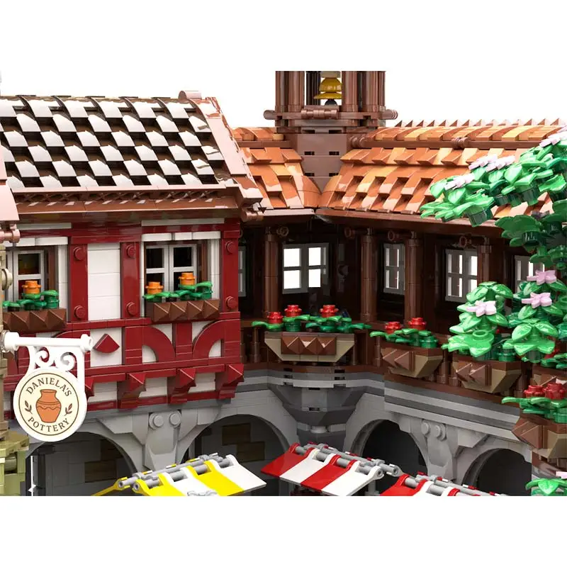 MOC-227299 Modulare Architektur Mittelalterliche Landwirte Markt Modell Bausteine Zusammengebaute Senior Ziegel Spielzeug Kinder Geschenke