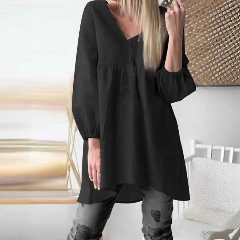 Camicia da donna con scollo a v e maniche a lanterna con scollo a v elegante da donna in tinta unita per Streetwear per tutti i giorni