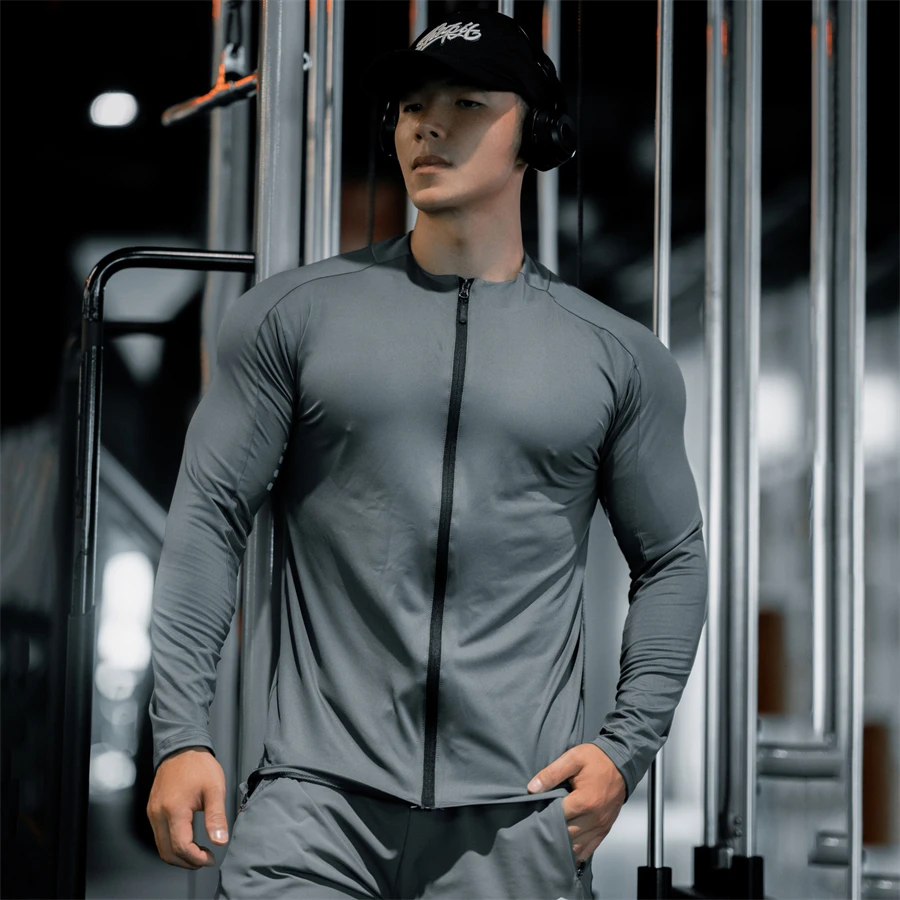 2024 Men\'s Muscle zipper Shirts Light Weight Slim Fit Long Sleeve Workout Gym T-Shirts Soft Tees Bodybuilding