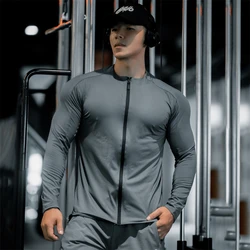 2024 Men's Muscle zipper Shirts Light Weight Slim Fit Long Sleeve Workout Gym T-Shirts Soft Tees Bodybuilding