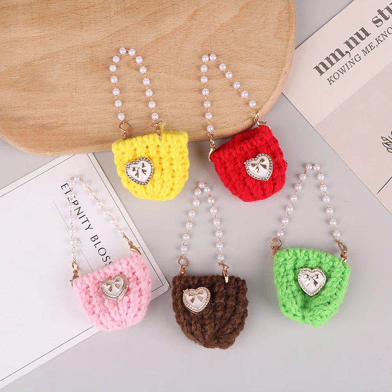 1Pc 1/12 Doll Mini Knitted Shoulder Bag Pearl Chain Crossbody Bag Doll Dress UP Accessories For Dollhouse Decoration