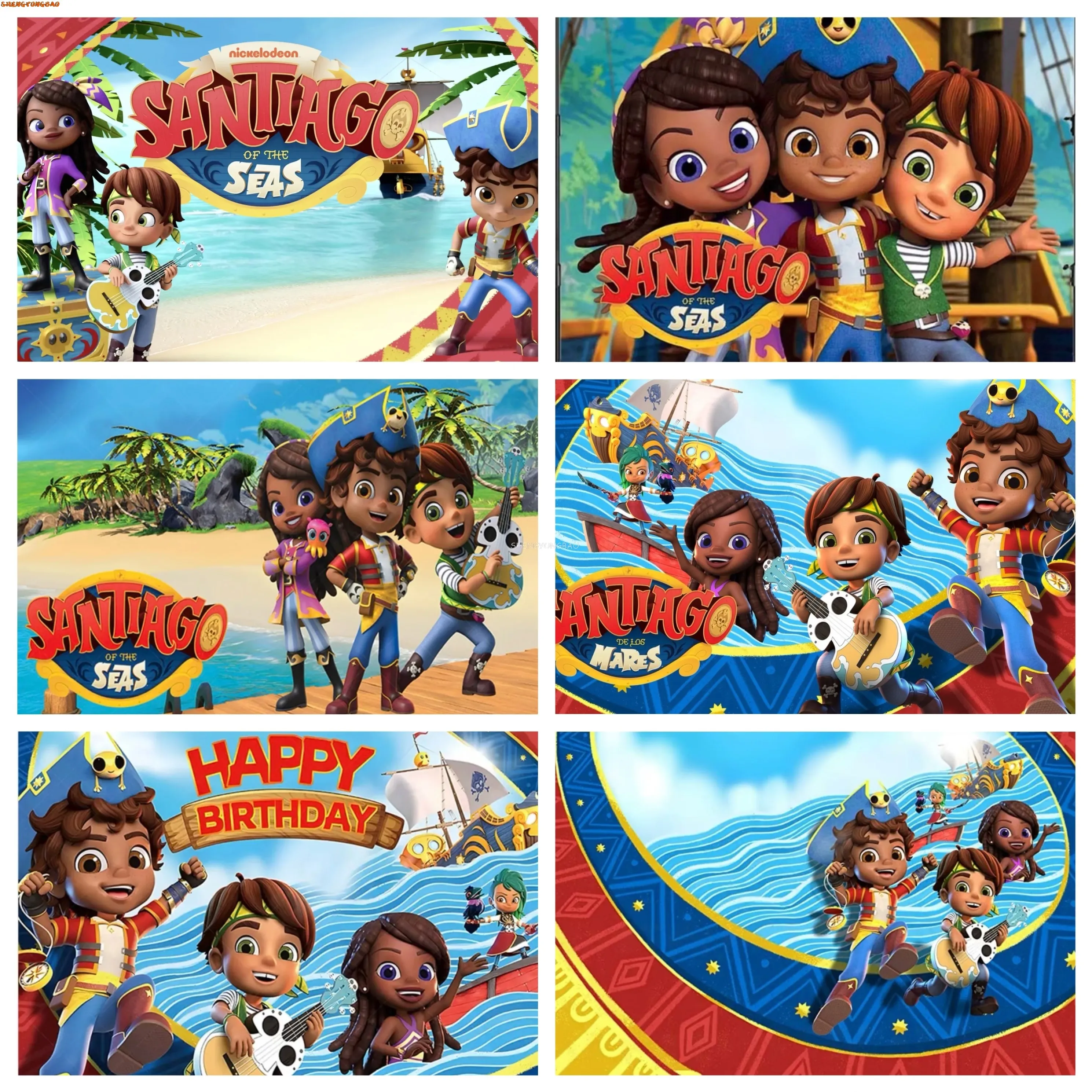 

Pirate Santiago Boy Kids Birthday Party Photography Backdrops Props Blue Sea Cartoon Photo Studio Background KT-01