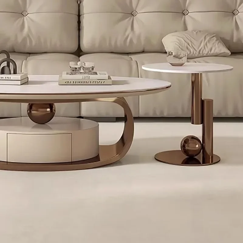 طاولة القهوة المستديرة ذات التصميم العصري والزينة الاسكندنافية لتخزين طاولة القهوة الحديثة الفاخرة أثاث الصالون الفاخر #4