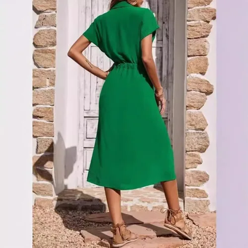 Imagen 2 del producto Vestidos nuevos 2025, moda de verano para mujer, cómoda camisa con cuello, falda en la cintura, ropa para mujer