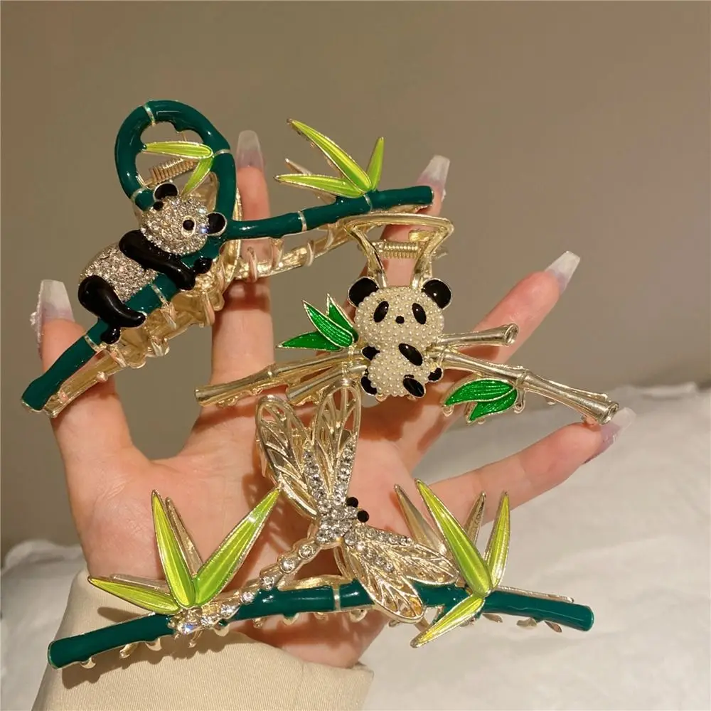 Dragonfly Animal Pearl Diamond Green Female Hair Accessories Rhinestone Panda Hair Claw Chinese Style Headwear Metal Hair Clip