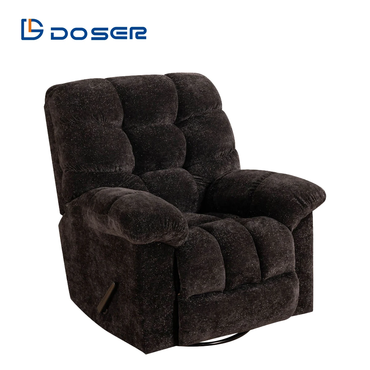 360° Swivel Manual Adjustable Black Chenille Leisure Rocker Recliner Chair With Modern Design Lumbar Support For Living Rooms