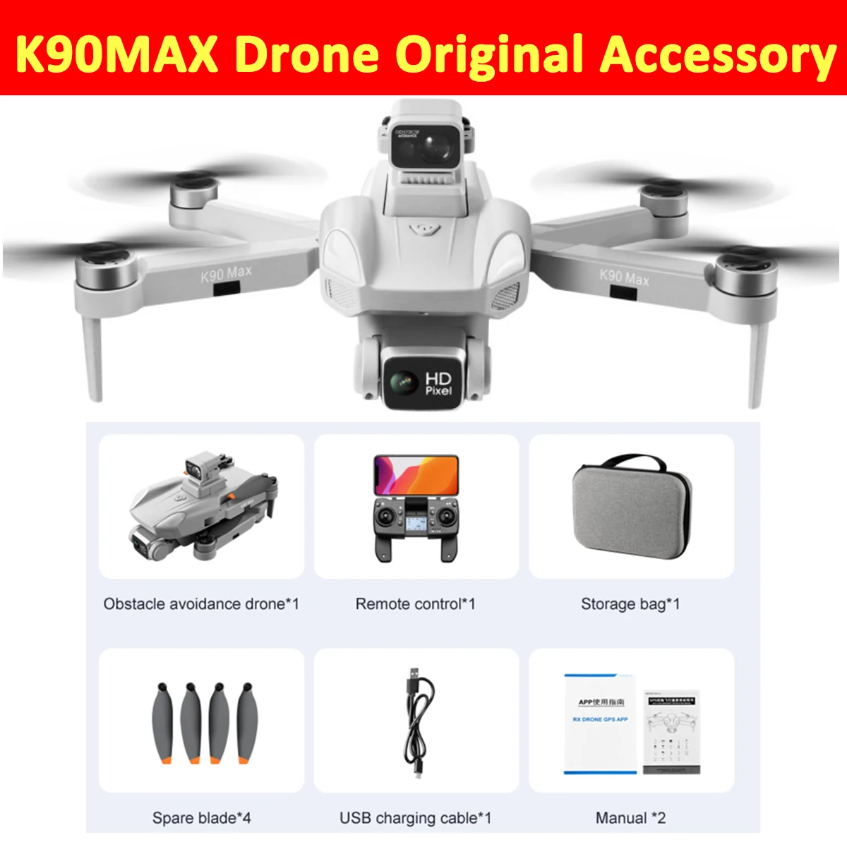 

K90 Max K90Max GPS Drone Original Accessory Propelle Maple Leaf Wings Blade7.4V 3000mAh Battery USB Charger Cable Spare Parts