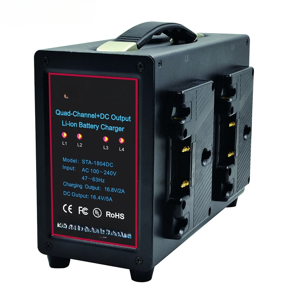 Quad-channel DC Output Li-ion V-lock and Gold-mount Battery Charger