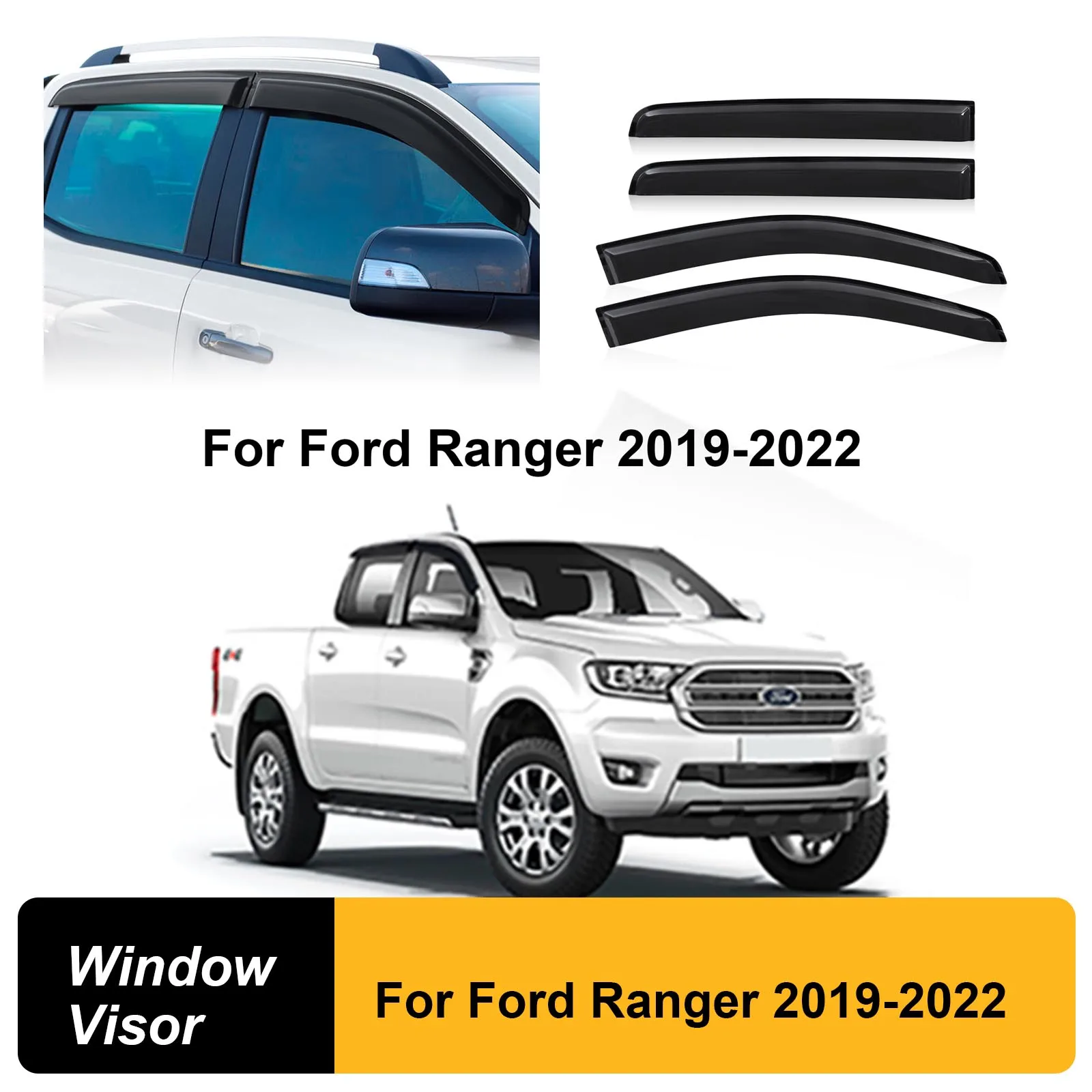 

Window Visors Deflectors Rain Guards for Ford Ranger T7 2019 2020 2021 2022 Wildtrak XLT XLS XL Double Cabin Accessories