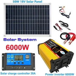 110V/220V Układ zasilania energią słoneczną 50W Panel słoneczny 30A Kontrolowanie ładowania 6000W DC na AC Falownik Zestaw do wytwarzania energii do telefonu na zewnątrz