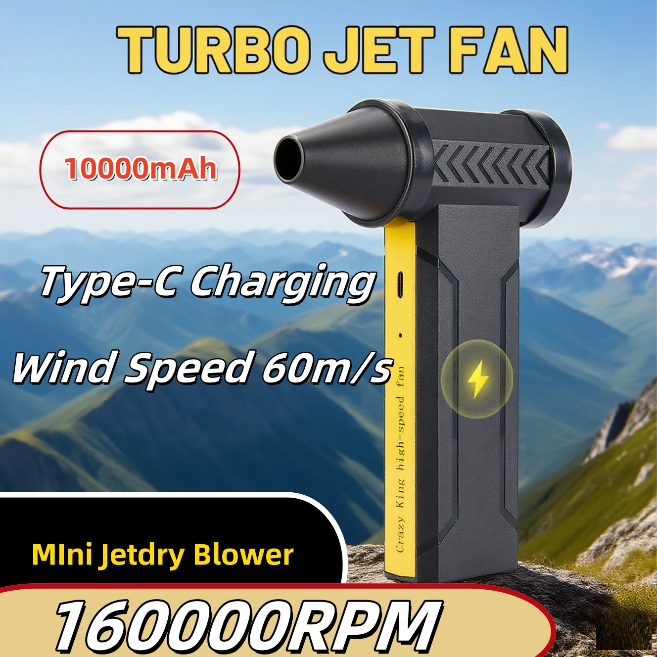 

160000RPM Jetdry Blower 10000mAh Electric Air Blower F16 Mini Turbo Jet Fan Powerful Air Duster Wind Speed 60m/s Type-C Charging