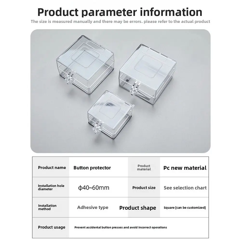 1Pcs 40/50/60mm Button Protection Cover Transparent PC Anti Misoperation Cover Flip Design Square Hole Changeover Switch Cover