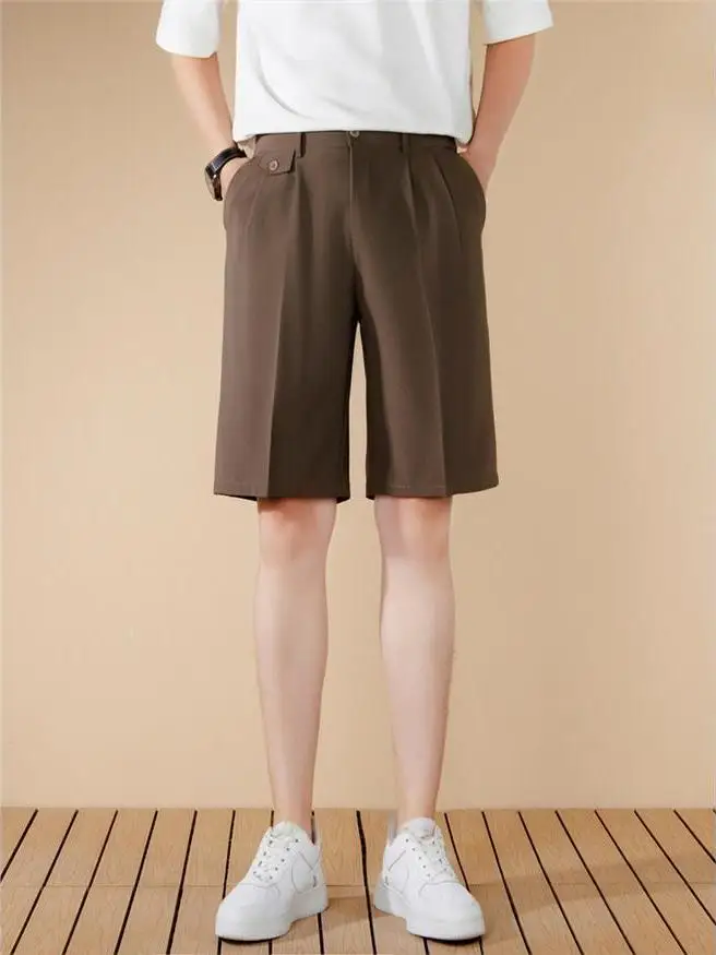 Summer American Style Pure Color Casual Straight Leg Short Pants Men Thin Loose Drape Suit Shorts Youth Fashion Trend