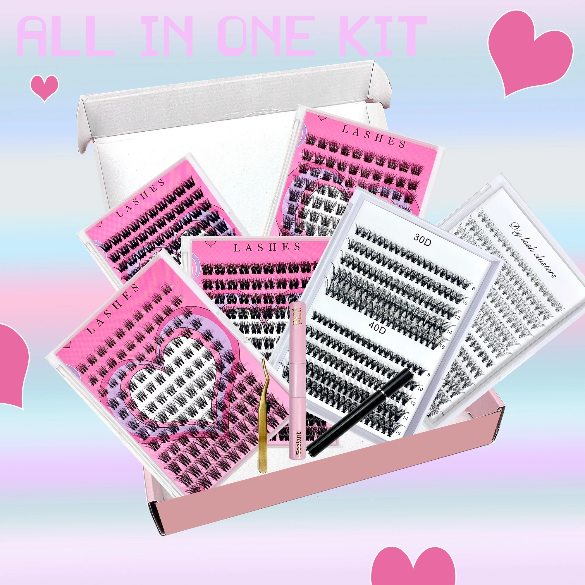 Diy lash Extension Kit,6 Packs Individual Cluster False Eyelashes With Lash Bond Seal,Lash Brushes,Lash Tweezer