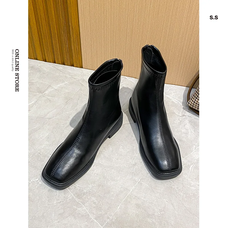Women's Flat Bottom Short Boots Spring Autumn Single Boot Back Zipper Street Style  Boot Retro Elastic Slim Boot Versat...