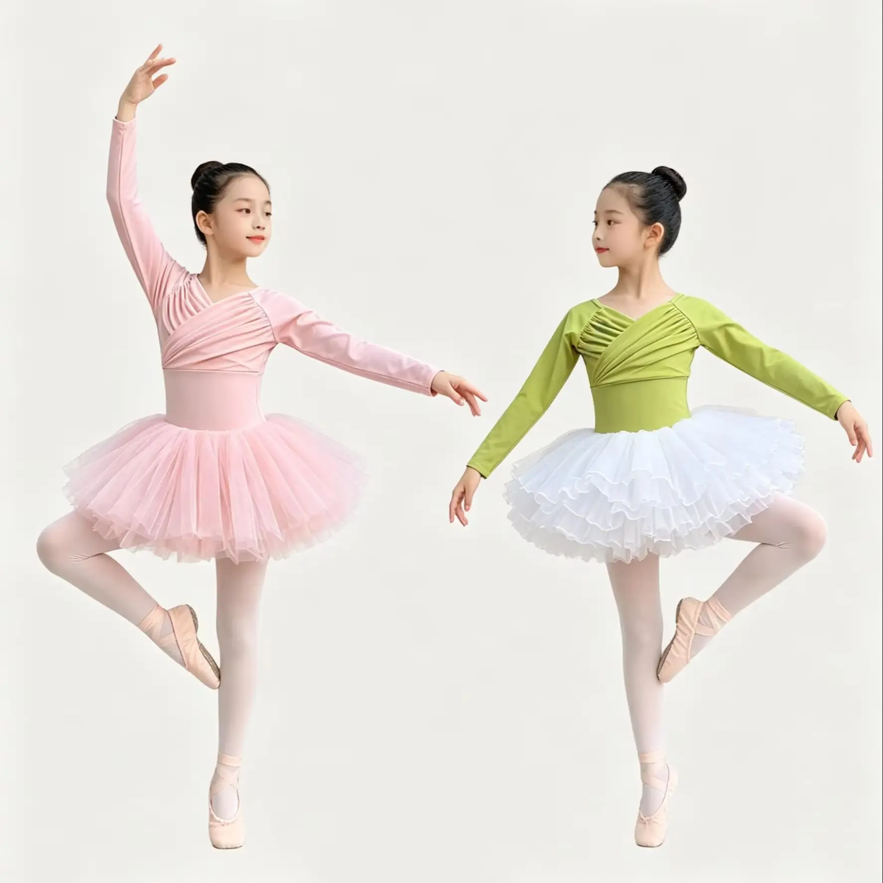

Ballet Leotard Long Sleeve Cross Ruched Front Hollow Back Spliced Tutu Bodysuit Studio Practice Stage Performance Dance Outfit