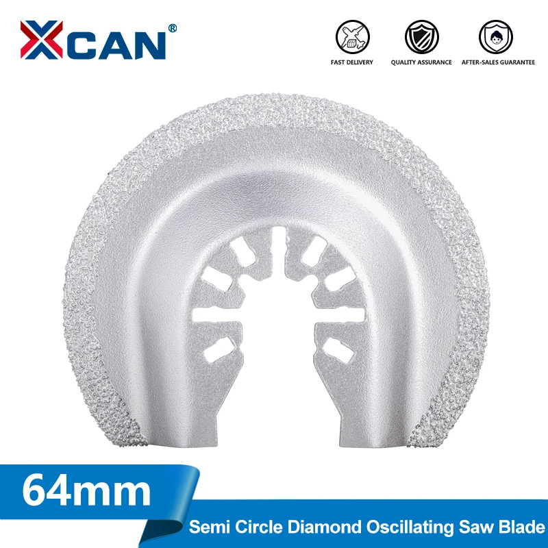 XCAN 1pc 64mm Oscillating Multi Tool Saw Blade Semi-Circle Diamond Cutting Disc Quick Change For Grout Removal Power Tools