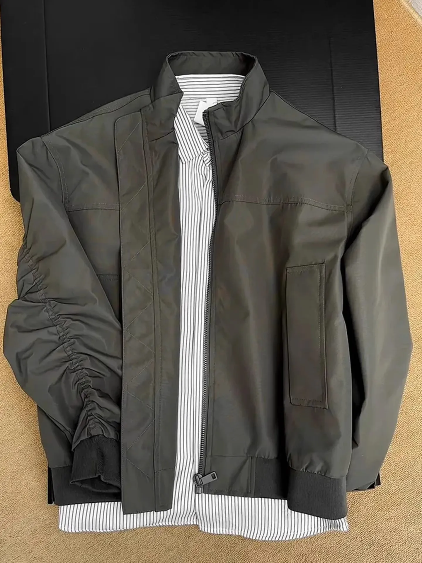 

Cleanfit Men's ort Bomber Jaet Flight Coat American Sle oulder Bomber Workwear Outerwear Polyester Fiber Spring Autumn