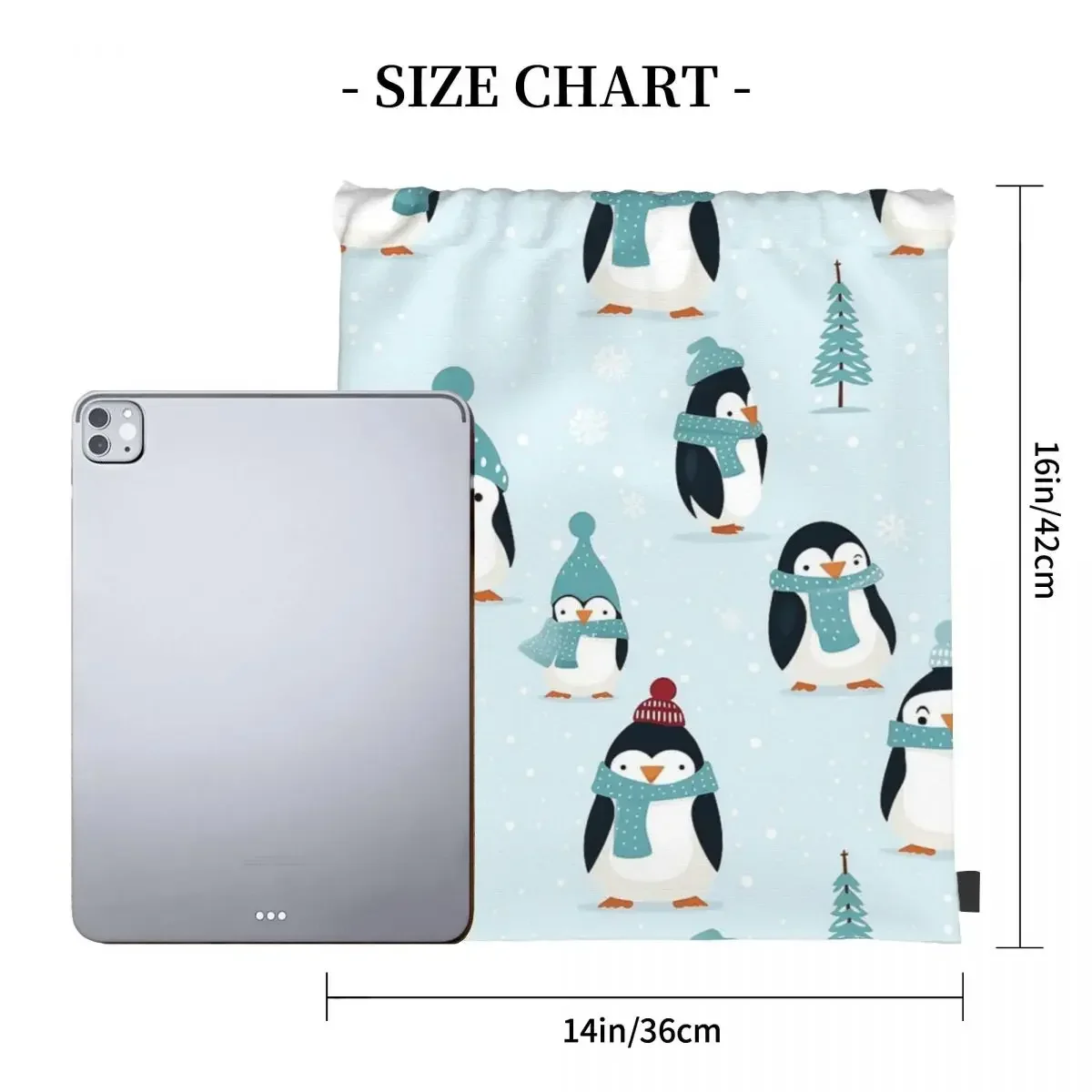 Cute Penguin Pattern Backpacks Casual Portable Drawstring Bags Drawstring Bundle Pocket Storage Bag Book Bags For Travel School