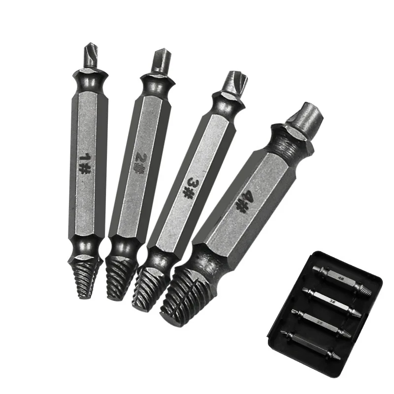 4PCS Double-headed Damaged Screw Extractor Set Bolt Bits Guide Tool Remover For Power Tool Wood Drill Bits Accessory