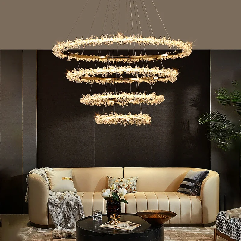 Modern Luxury Ceiling Chandelier Interior Decoration Shop Restaurant Living Room Crystal Pendant Lighs Dimmable LED Ring Light