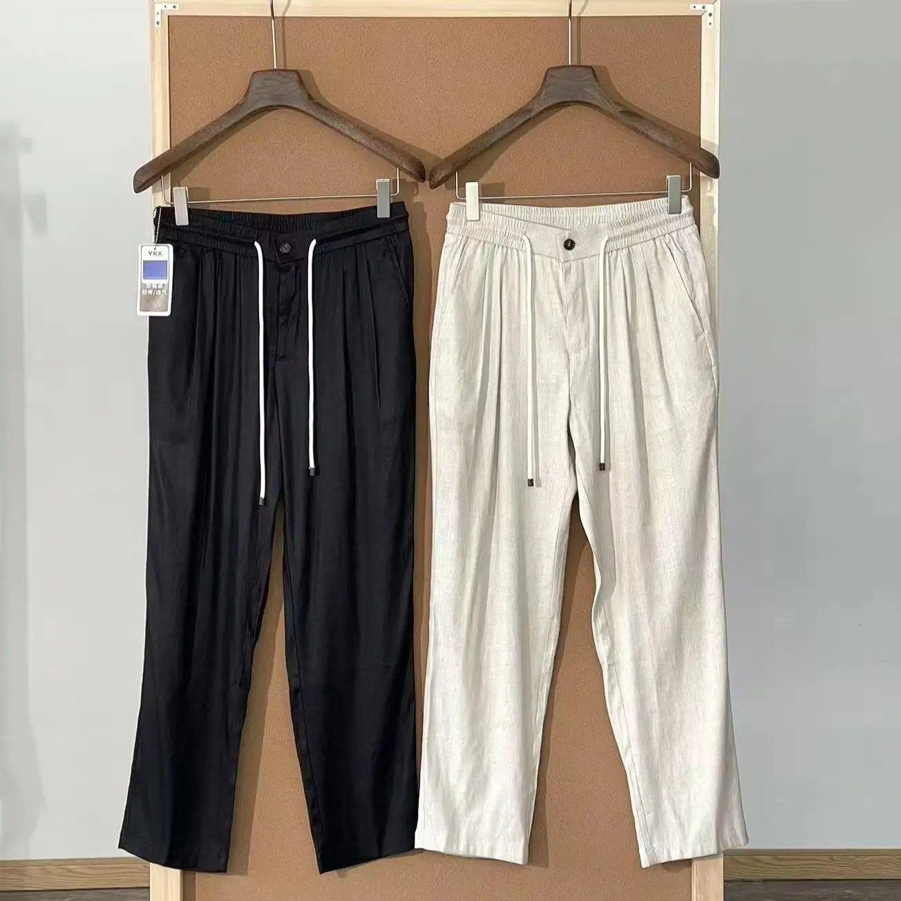 Linen relaxed lightweight breathable elastic waistband drawstring versatile loose casual pants