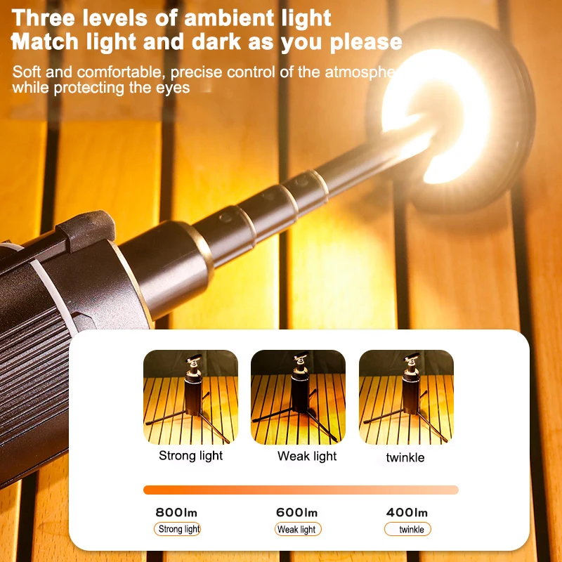 Linterna telescópica LED para acampar al aire libre con tuercas de trípode, linterna retráctil recargable multifuncional, lámpara de mesa