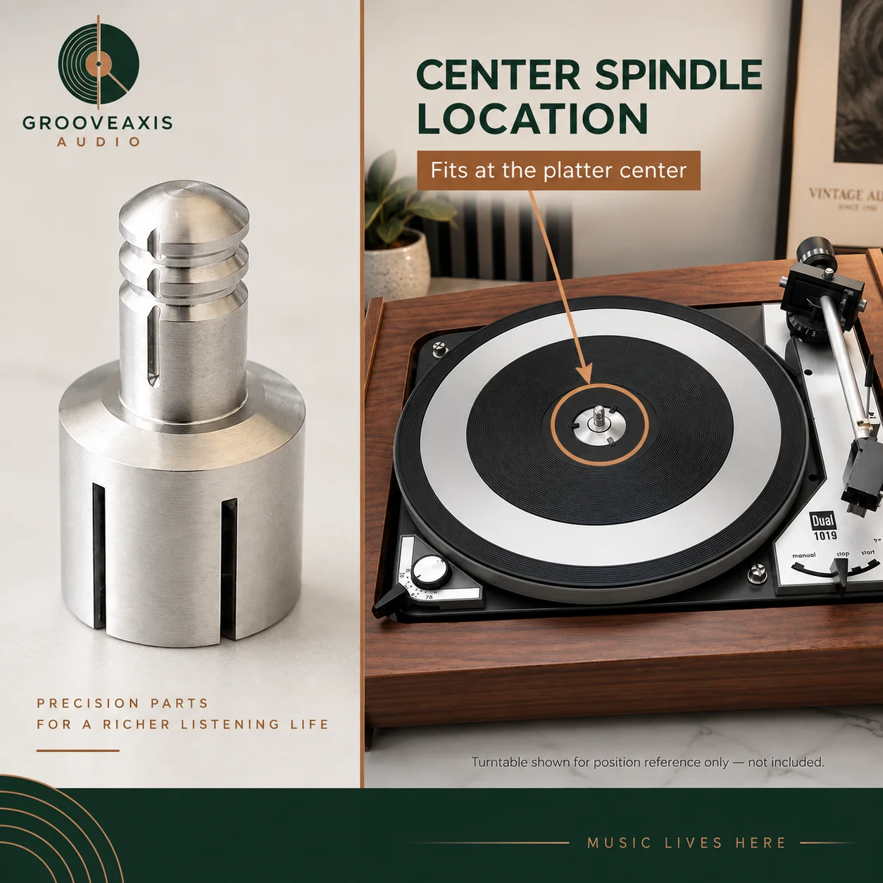 Spindle Bushing GROOVEAXIS 14x25mm Turntable Center Shaft Sleeve for DUAL 1019 Vinyl Record Player Restoration Replacement