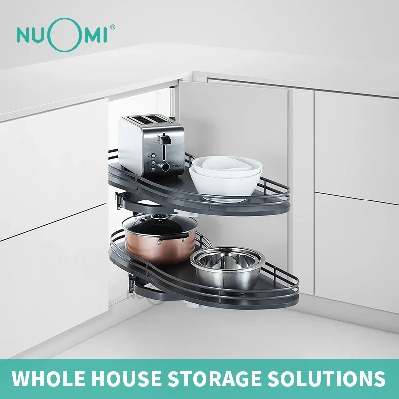 NUOMI magic corner revolving saucer Soft Close S Corner lazy susan pantry organizer kitchen storages for cabinet organizer