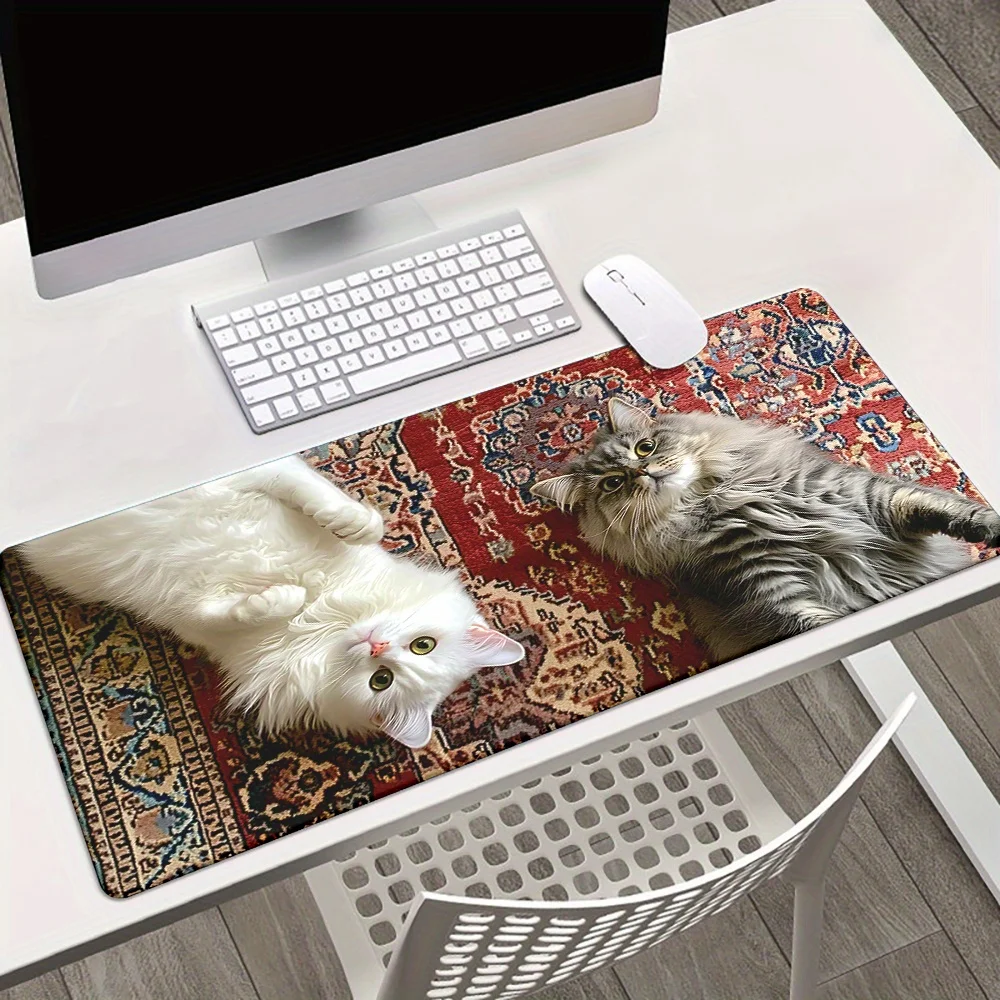 

Cute Persian Cats on Vintage Rug Desk Mat - Fluffy Persian Kittens Large Mouse Pad Non-Slip Waterproof