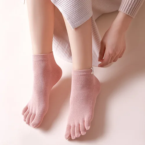 Imagen 2 del producto Primavera Verano Simple Color sólido cinco dedos calcetines cortos para mujeres calcetines tobilleros de algodón elásticos Casual calcetines con punta abierta 5 dedos