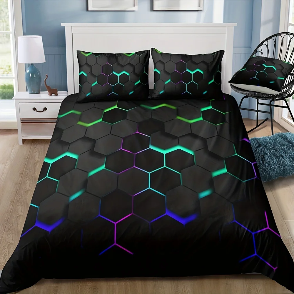 

Soft and Comfortable Hexagon Print Duvet Cover Set for Bedroom and Guest Room - Includes 1 Duvet Cover and 2 Pillowcases