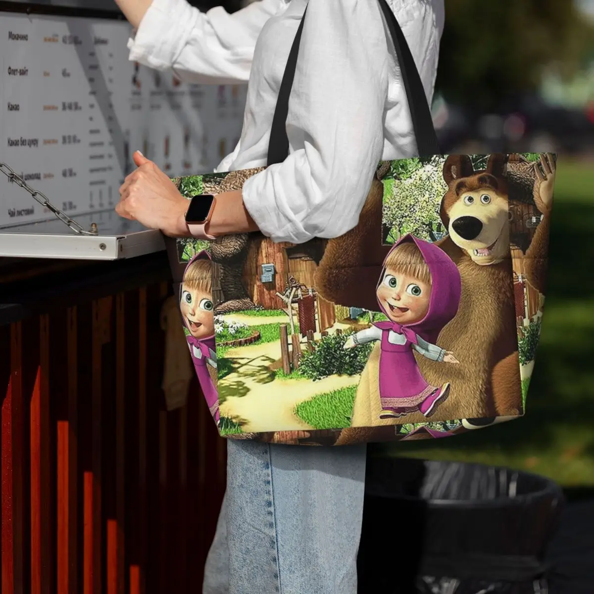 Cartoon Masha And The Bears Beach Tote Bag Sport Gym Yoga Duffle Large Tote Bag Women Travel Bag Fitness bag