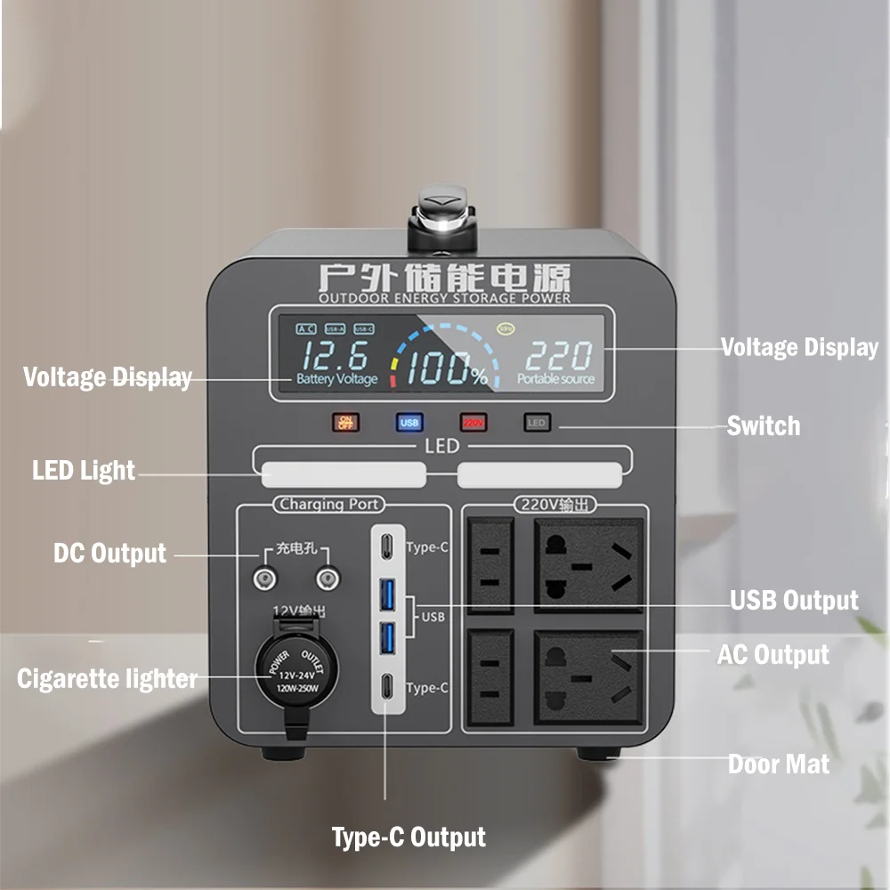 600W Portable Power Station 960Wh 103200mAh Solar Generator Portable Power Source Station 3 USB TypeC For Phone Mobile Computer