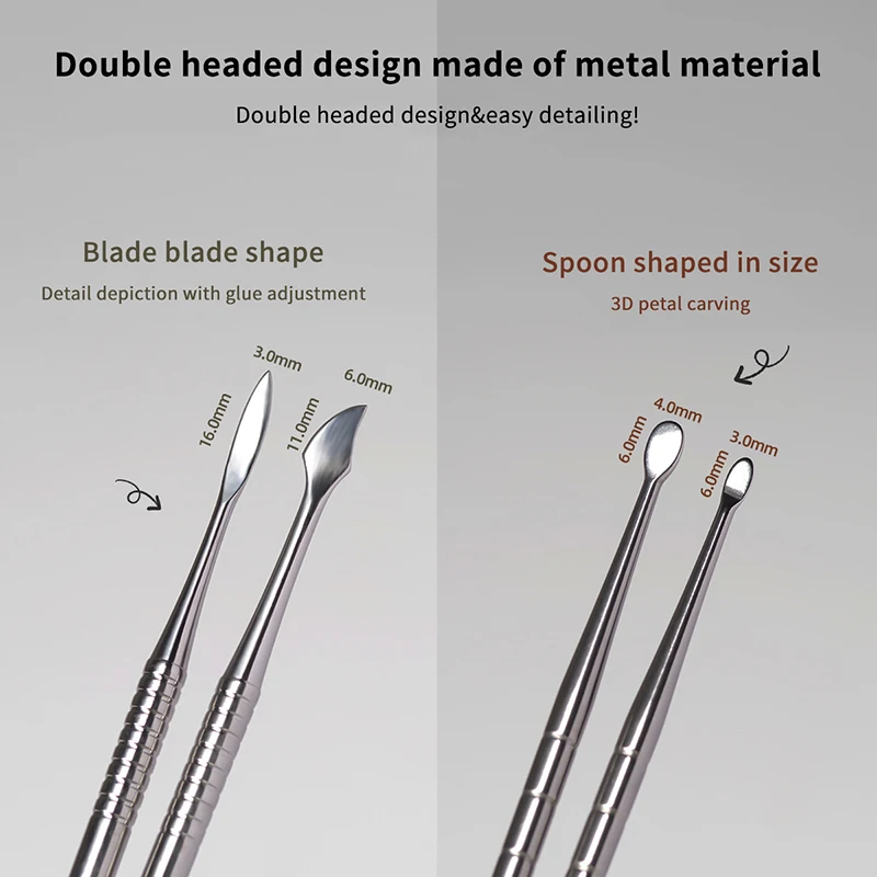 Varilla de Metal para tallar uñas de doble cabeza, extensión de pegamento, espátula para quitar Gel, herramienta de eliminación de inmersión de esmalte de uñas